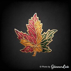 Vintage Tricolor Maple Leaf Canada Souvenir GMB Small Gold Tone Brooch Pin